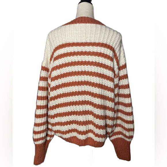 Kori Cream & Burnt Orange Oversized Striped Sweater w/Balloon Sleeves (Size: S) - Picture 3 of 15